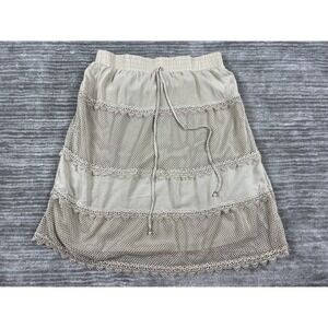 Lapis Skirt Womens XL Beige Lined‎ Mesh Lace Accents Midi Pull On Elastic Waist